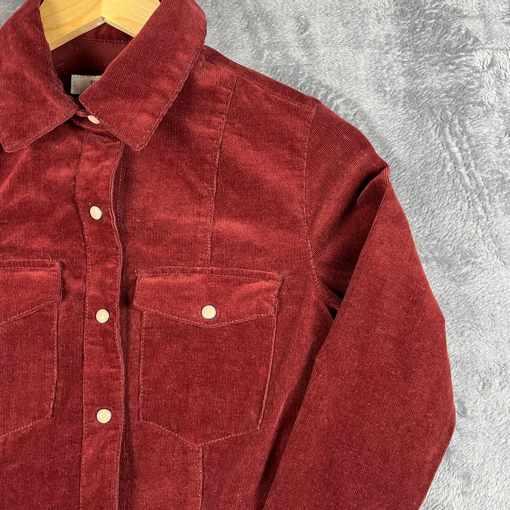 Forever 21 Shirt Dress Womens Small Burgundy Corduroy Long Sleeve Snap Front - Picture 4 of 16